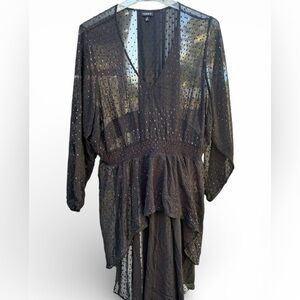 Torrid Black Swiss Dot Sheer Tunic Top Size 3 (3X) Flowy V Neck Long Sleeve Plus